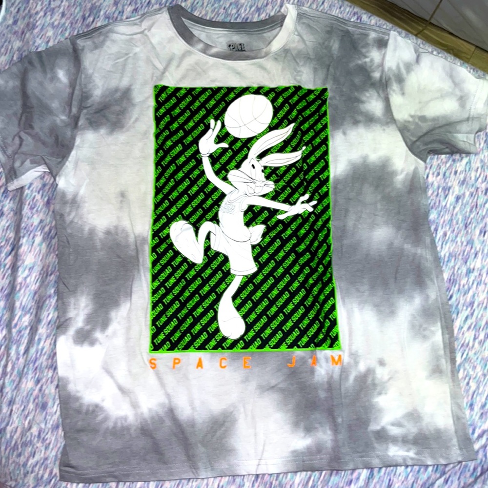 SPACE JAM! Tie dyed grey and white shirt